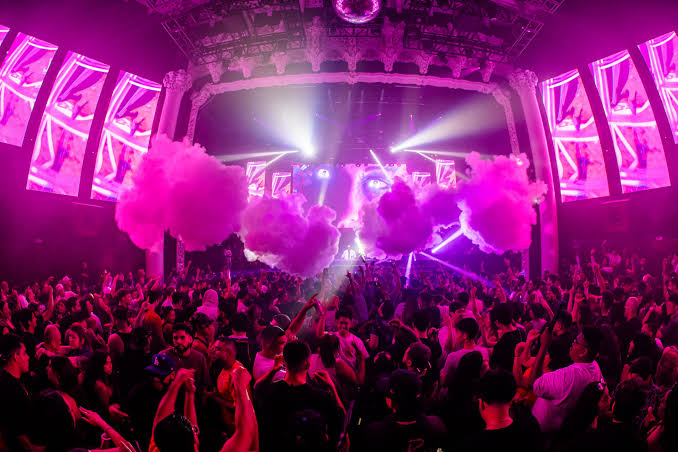 Avalon Hollywood dance floor with purple lights and a crowd